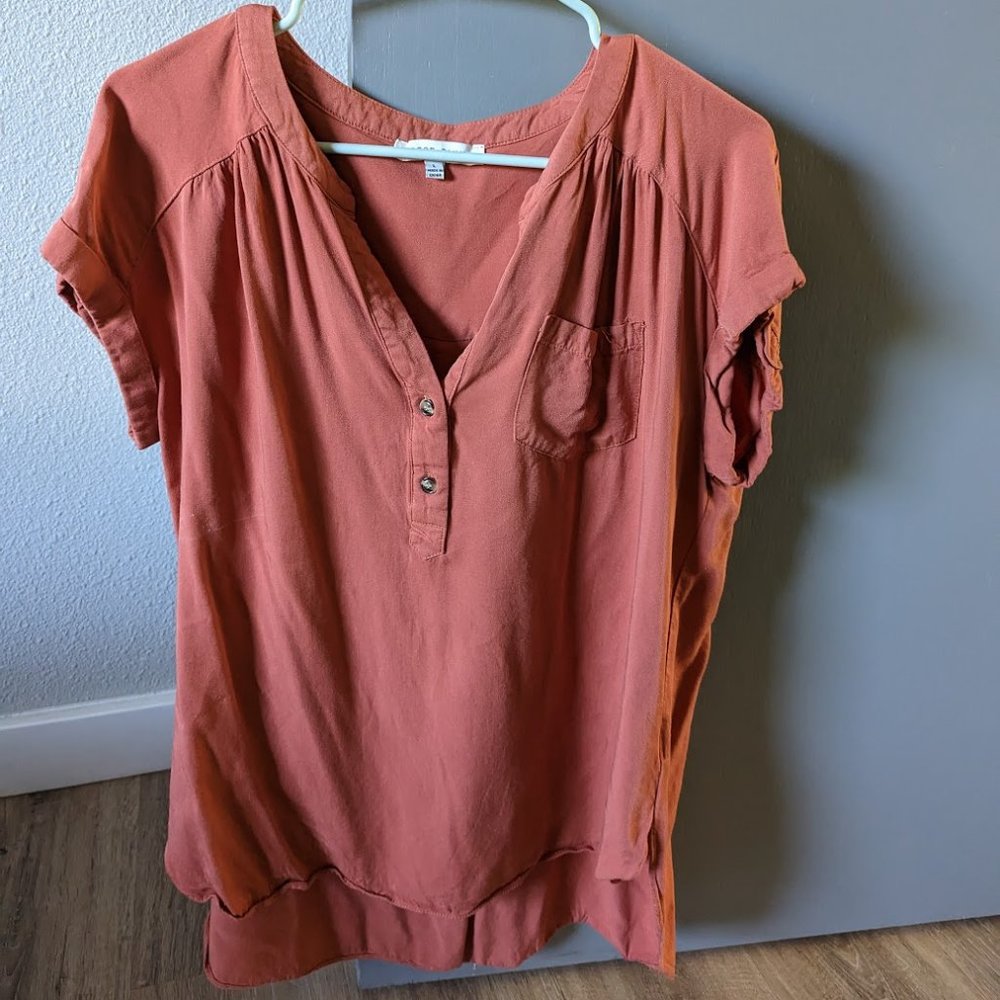 Large Coral V Neck Shirt